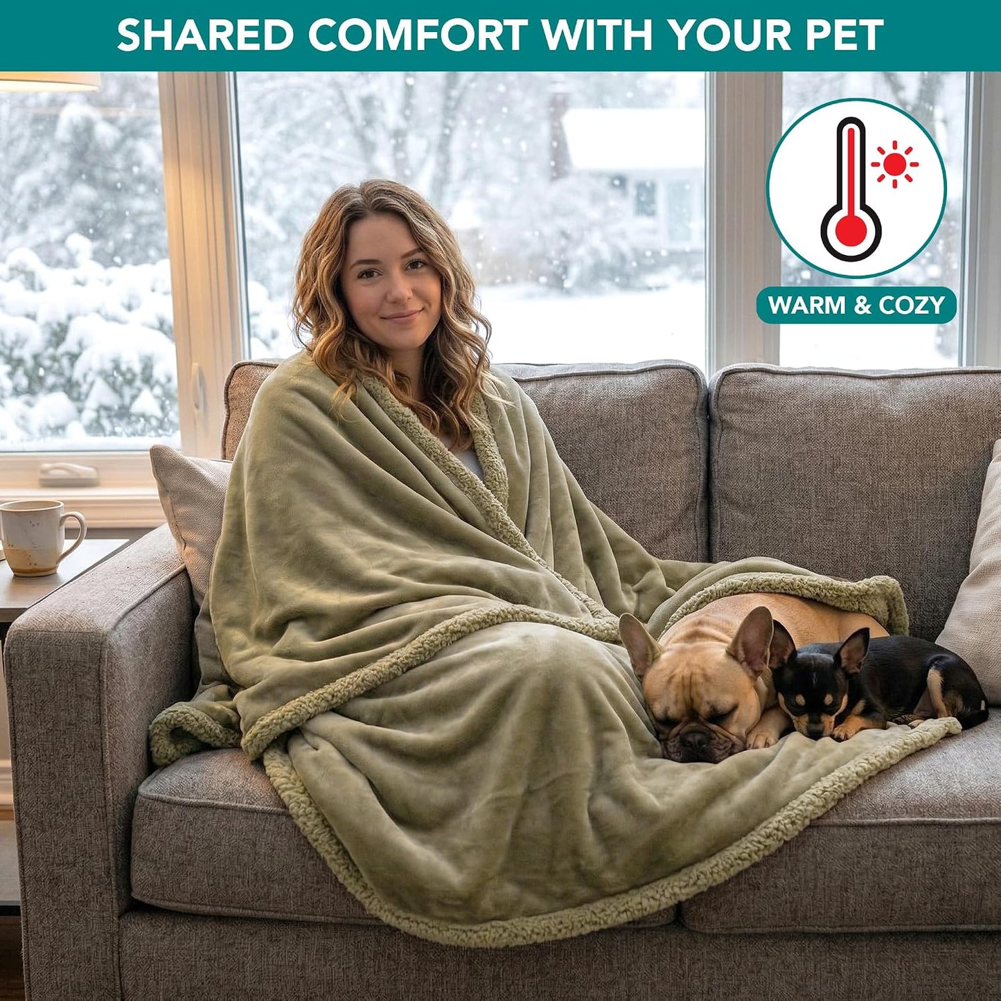 Waterproof Dog Blanket for Medium Large Dog Pet, 60X40, Taupe Sherpa