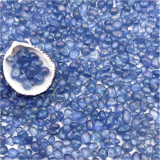 2.2 lbs Premium Small Aquarium Substrate Gravel - Polished Smooth Fish Tank Gravel, Colorfast Uncoated Vibrant Blue Sea Glass for Decorative Use in Vases, Fairy Gardens, and Potted Plants